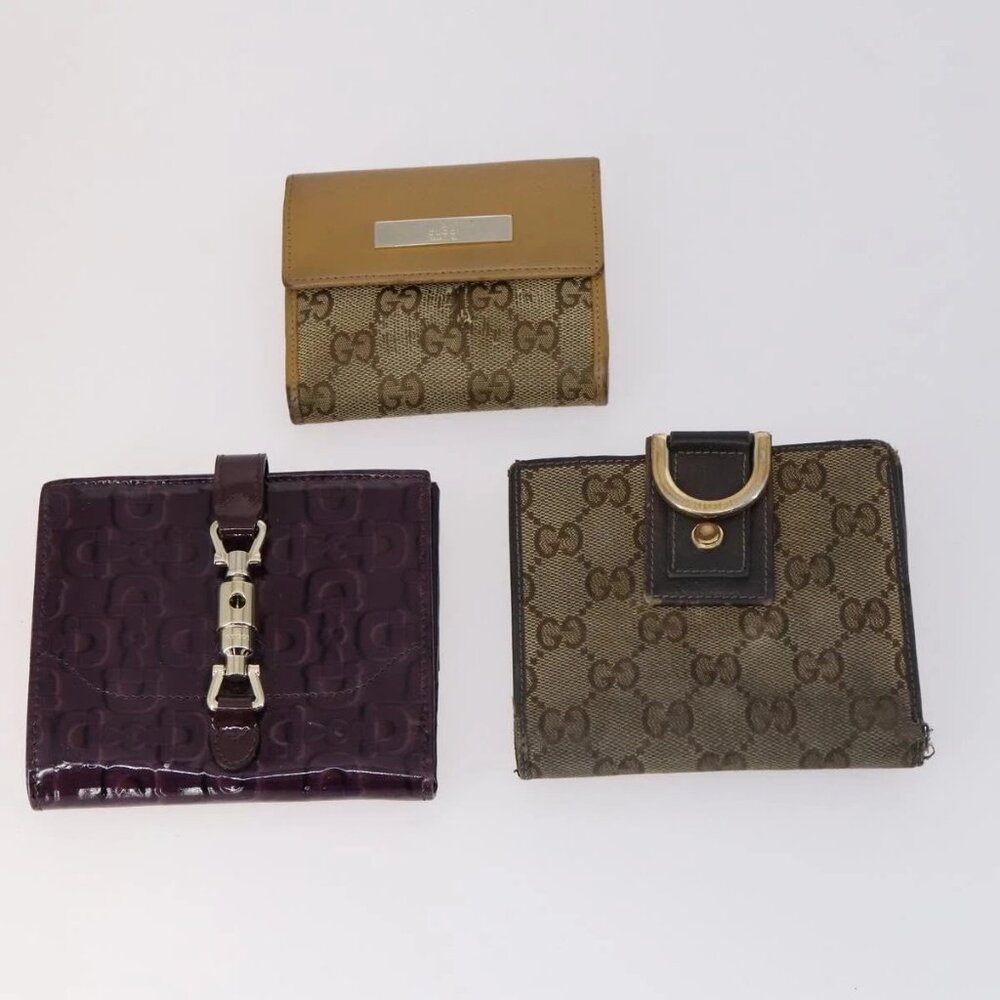 GUCCI GG Canvas Wallet Leather 10 Set Beige Black Auth bs30034 - Picture 2 of 15